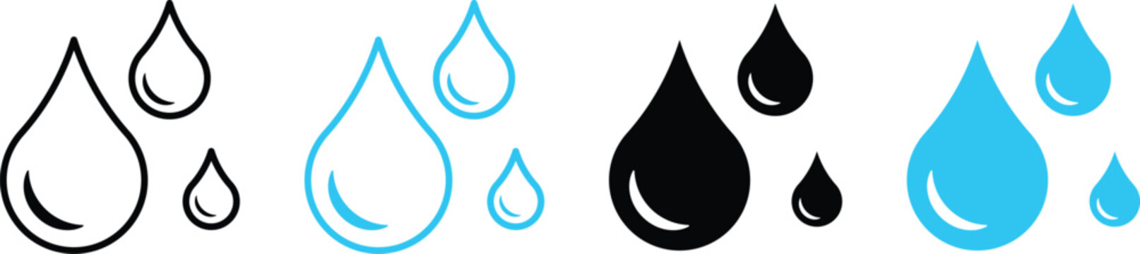 Raindrops icon set.  Environmental for hydration symbols. Water drops sign. oil liquid or skincare products