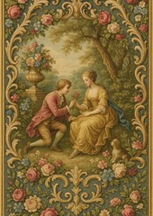 Fototapeta premium Romantic vintage floral tapestry design.