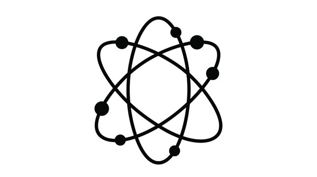 Simple black line atomic structure diagram.