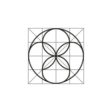 Geometric Logo Construction Grid with Overlapping Circles and Square Frame