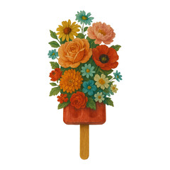 Obraz premium PNG Floral popsicle illustration, vibrant colors.