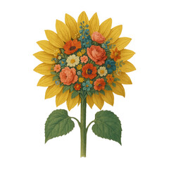 Obraz premium PNG Sunflower bouquet vibrant illustration