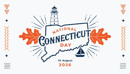 Obraz premium Graphic design celebrating national connecticut day with map and lighthouse icons