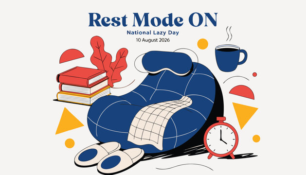 Comfortable blue beanbag chair illustration celebrating national lazy day event concept