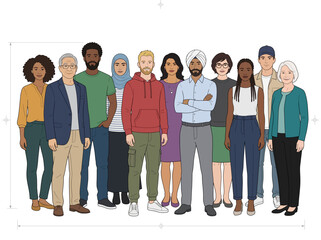 Obraz premium Diverse Group of Multicultural People Standing Together Representing Inclusivity and Social Unity Illustration
