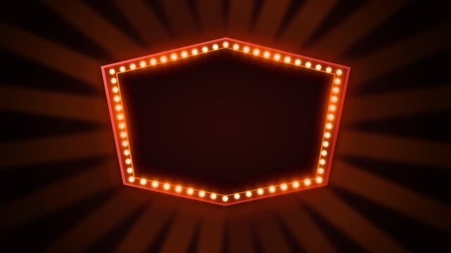 Empty vintage marquee frame surrounded by glowing bulbs and radial rays, designed as a flexible title, banner, or logo template.