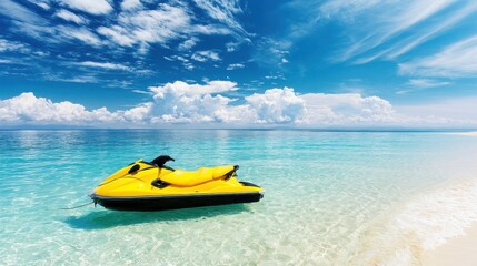 Fototapeta premium Yellow Jet Ski Anchored in Pristine Tropical Ocean