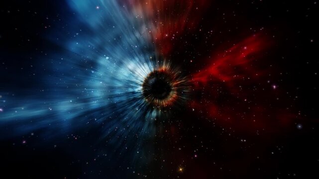 Abstract  Loop futuristic red blue circle nebula space travel light Tunnel. 4K 3D Rendering abstract futuristic hi-tech motion background.Elegant and luxury dynamic neon light style for science techno