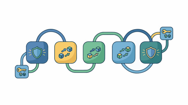 Connected blocks with shields keys and directional arrows