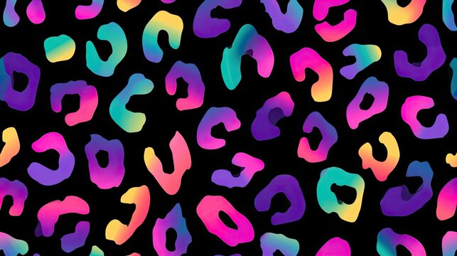 Abstract neon leopard spots gradient on black background