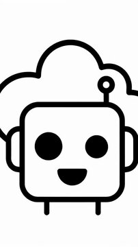 Minimal robot head line art with cloud symbol mascot.