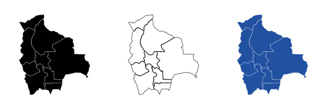 Map of Bolivia with internal administrative divisions clearly outlined