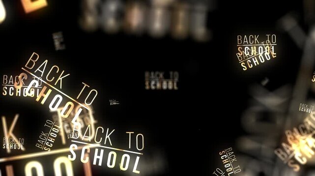 Loop golden Text of Back to School word typing motion animation on black abstract background. 4K 3D for element for intro, title banner 