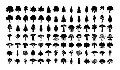 Professional Tree Silhouettes Vector Set with Global Forest Species and Landscape Trees © motiar
