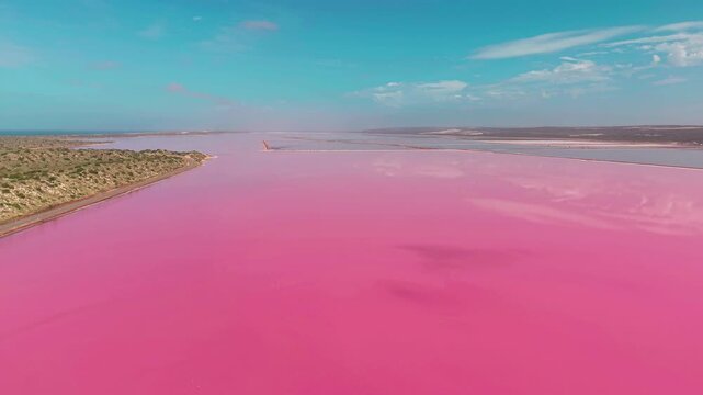 Hutt Lagoon Pink Lake Panoramic Aerial View, Vibrant Salt Flats in Port Gregory, Coral Coast, Western Australia