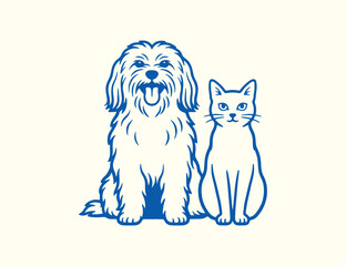 Line art depiction of a dog and a cat a two animal companionship illustration © mdsaikat
