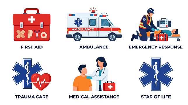 Emergency responders provide medical assistance with first aid kits and ambulances nearby.