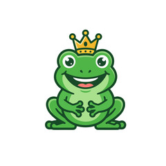 Fototapeta premium Funny Frog Logo, Ssmiling Frog Wearing a Small Crown, Cartoon Mascot Logo, Flat Vector Illustration, Symmetrical Design