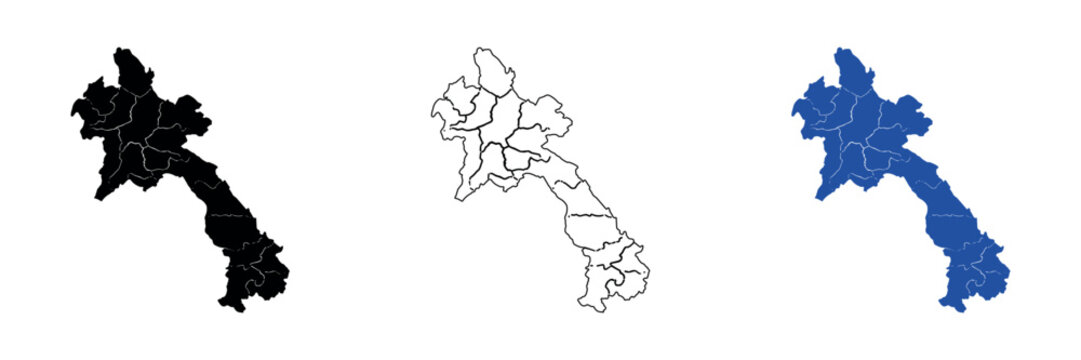 Map of Laos showing administrative divisions in black, outline, and blue