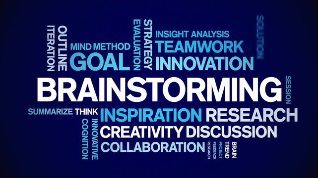 Brainstorming animated word cloud-text design animation tag kinetic typography seamless loop.