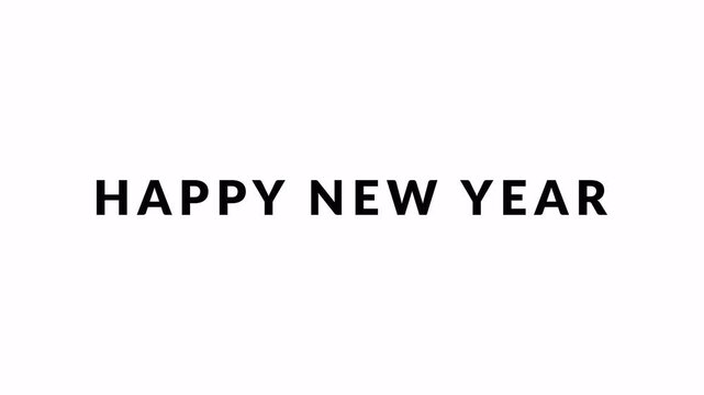 "Happy New Year Text Animation,black Kinetic Typography Word Reveal, 4K Motion Graphics with Alpha Channel"