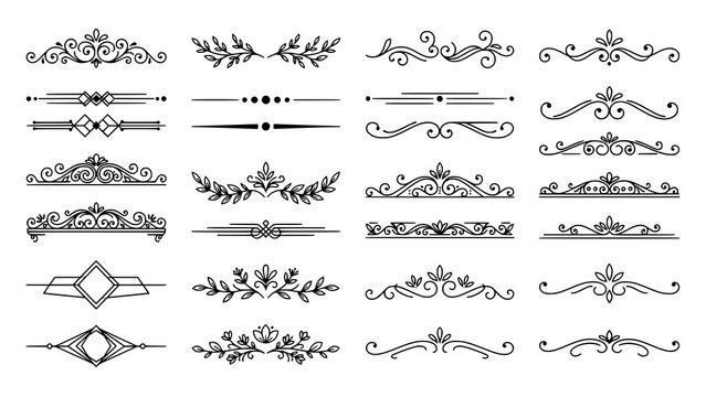 Set of decorative text dividers and ornamented page separators for document design
