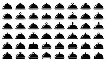 Luxury Food Serving Cloche Black Silhouette Vector Illustration Set Isolated on White © Md Humaun
