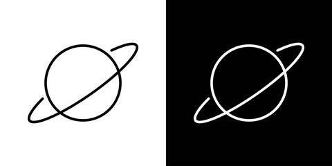 Planet With Rings Line Icon Set. Astronomy, Space Exploration, And Celestial Body Outline Symbol Collection. Saturn Representation. Editable Stroke. Isolated Vector Illustration © Toxa2x2
