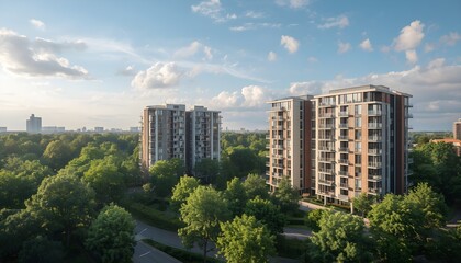 Fototapeta premium Modern apartment buildings in a green residential area in the city . 