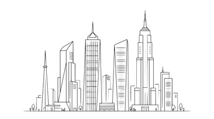 Fototapeta premium Minimalist city skyline line art illustration of modern skyscrapers