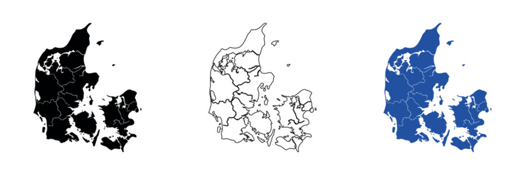 Map of Denmark showing its administrative regions and islands