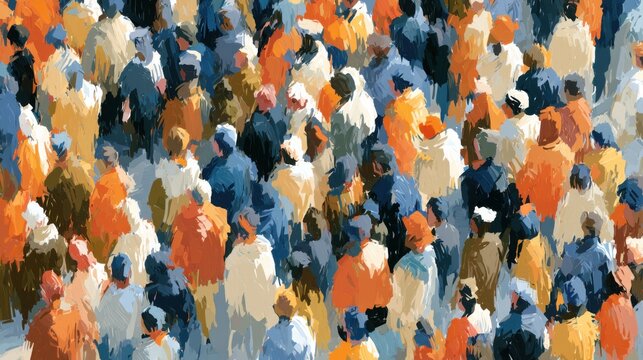 Abstract impressionist painting of a dense crowd of people