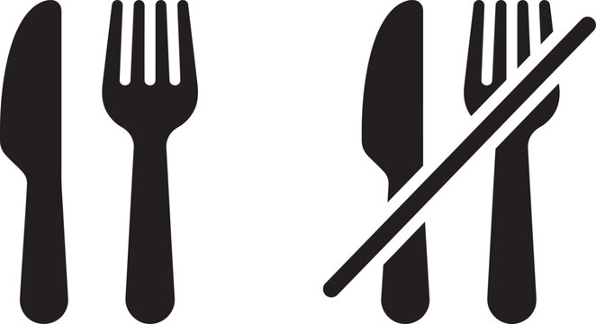 Fork and knife with a prohibition sign vector