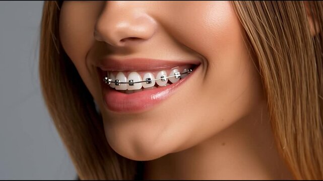 Bright smile reveals healthy teeth with braces