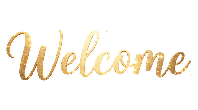 A golden welcome sign on a transparent background for home event planning