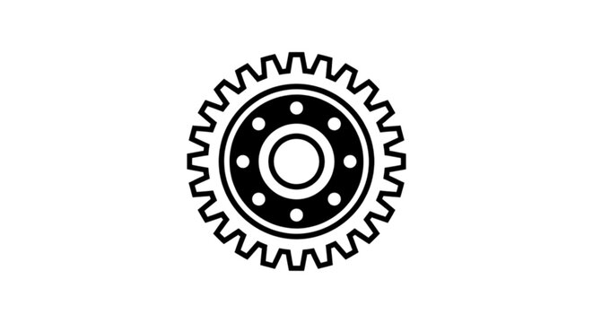 Vector image of a single industrial mechanical gear or cog wheel featuring detailed circular patterns and standard uniform metal machine teeth design