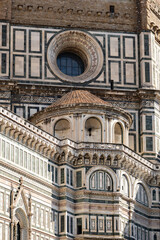 Fototapeta premium Florence, Italy, September 09 2025 Ornate Marble Facade and Circular Window Detail of Florence Cathedral Duomo in Italy
