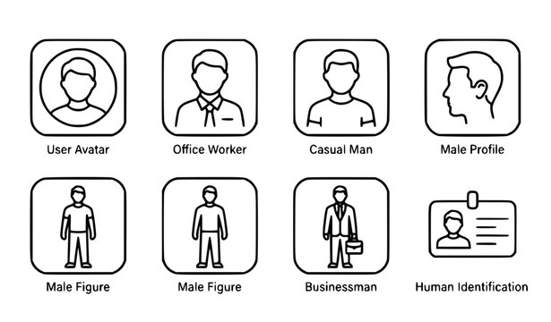 Male Person Line Icon Collection for Web and Mobile Vector