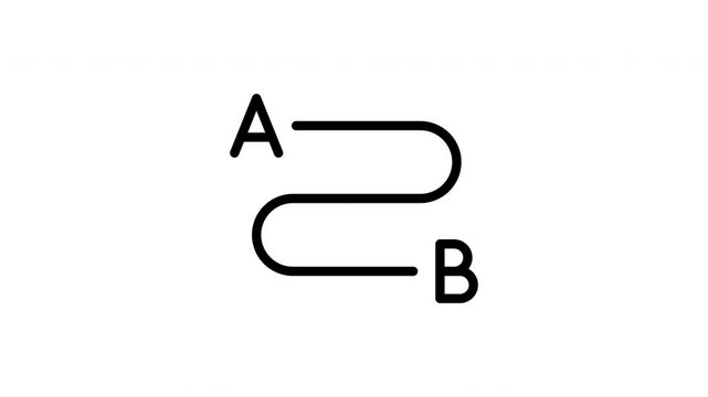 Path From A To B Animated Icon With Alpha Channel. Directional Flow, Process Mapping, And Route Planning Motion Graphic. Navigation And Transition Concept. On Transparent Background