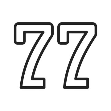 Large black outlined number seventy seven.