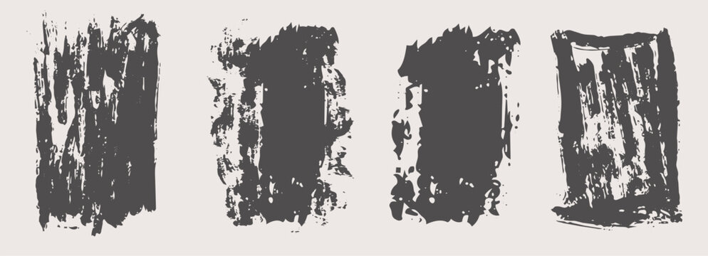 Linocut print with grunge ink texture and rough roller marks creates an authentic printmaking frame. Set vintage rectangle borders. Wide stripes rough textures.