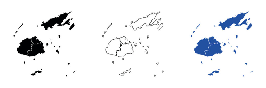 Map of Fiji islands showing political divisions and surrounding smaller islands
