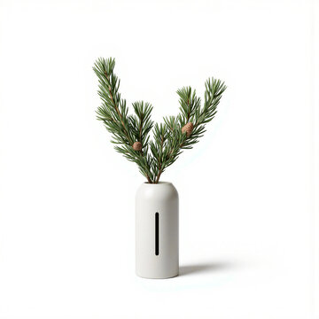 Minimal Pine Branch Two pine sprigs (Pinus sylvestris) with a small cone, arranged in a matte white cylinder vase with