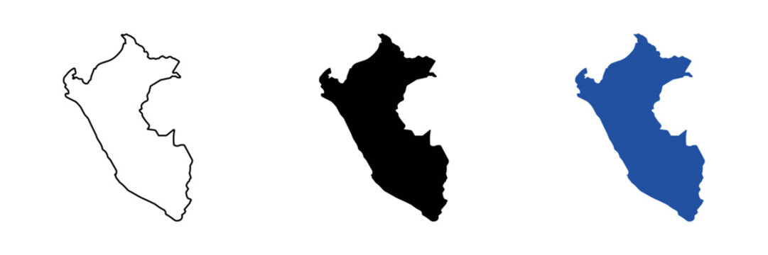 Outline and silhouette map of Peru in blue and black