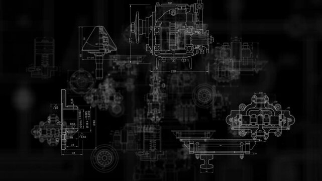 Mechanical engineering blueprint animation background loop