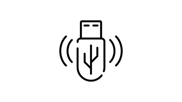 Usb Flash Drive With Wireless Signal Animated Icon With Alpha Channel. Data Transfer, Connectivity, And Portable Storage Motion Graphic. On Transparent Background