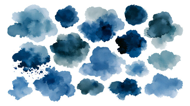 A set of transparent watercolor bleeding illustration materials. Water, brush, bleeding effect. Stock Illustration