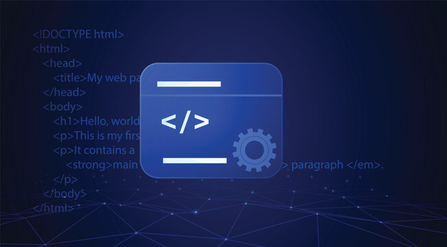 Software development coding application interface with programming icon technology cybersecurity digital concept illustration