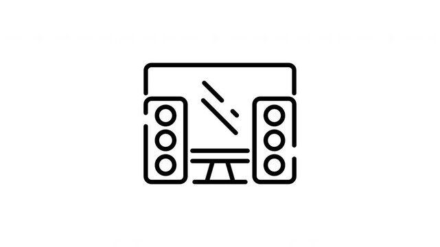 Computer Monitor with Speakers Animated Icon With Alpha Channel. Desktop Audio System Motion Graphic. Multimedia Workspace. On Transparent Background