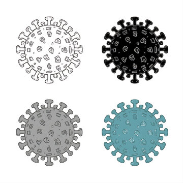 Virus icons. Microbe cell set. Biology.
